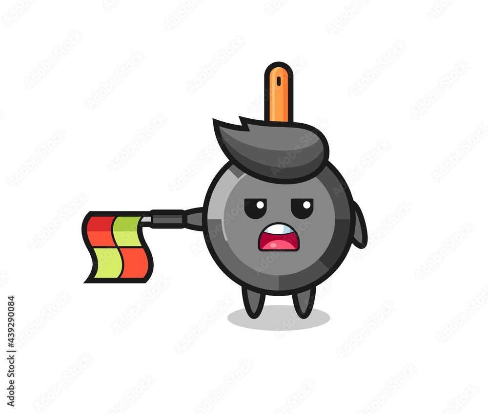 frying pan character as line judge hold the flag straight horizontally frying pan character as line judge hold the flag straight horizontally