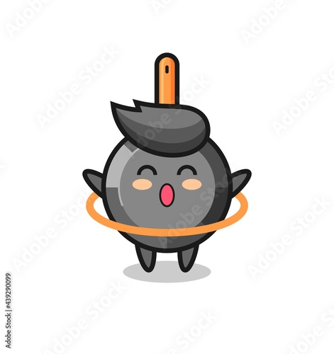 cute frying pan cartoon is playing hula hoop