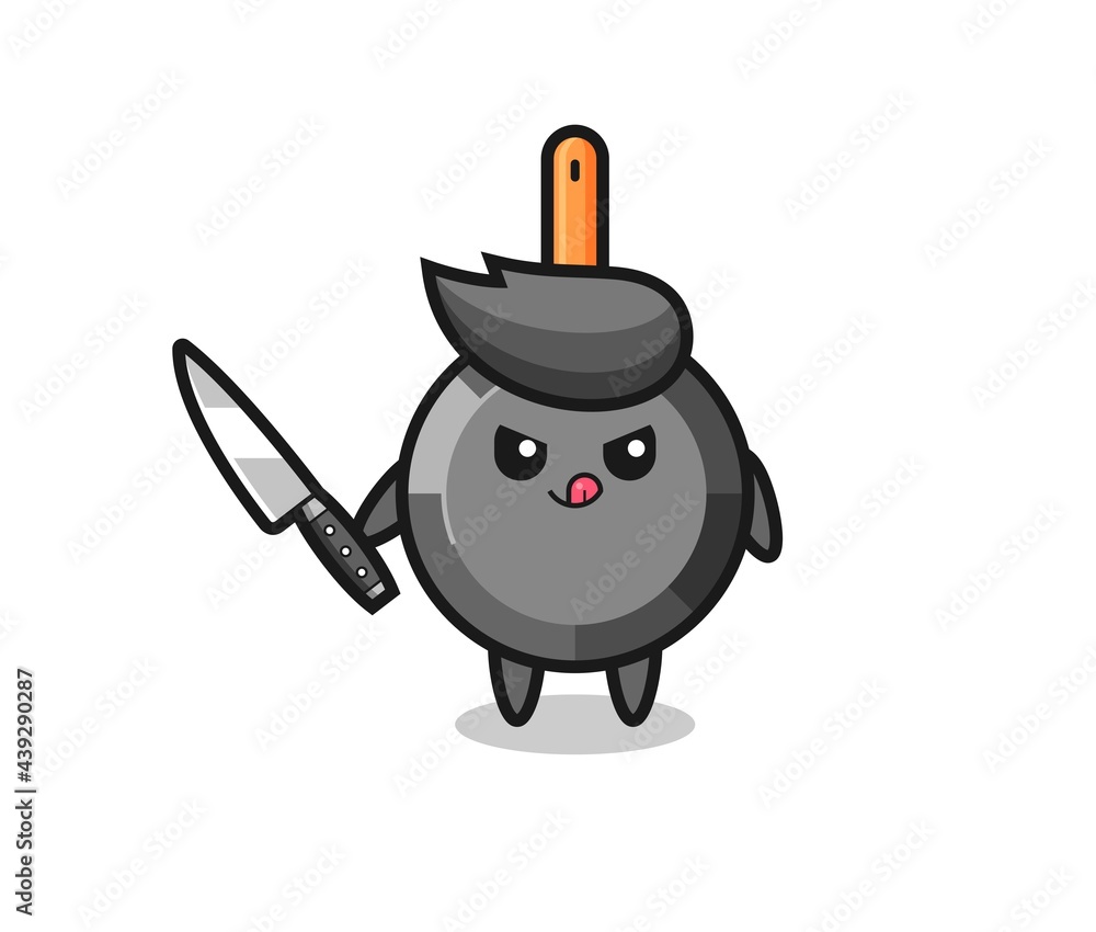 cute frying pan mascot as a psychopath holding a knife cute frying pan mascot as a psychopath holding a knife