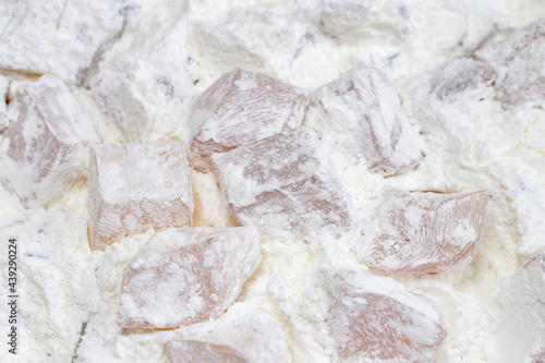 Turkish delight. close up. Delight as background texture