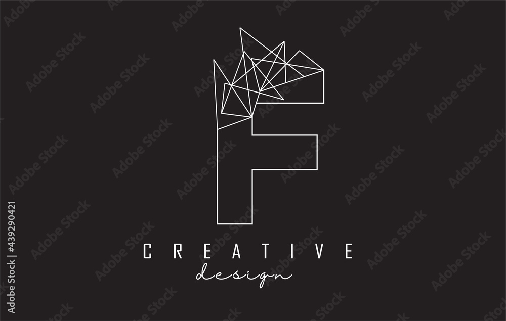 Fototapeta premium Outline Letter F logo design with broken stone detail. Vector Illustration with geometrical effect.