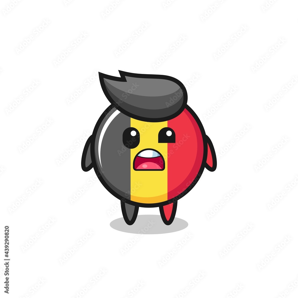 the shocked face of the cute belgium flag badge mascot