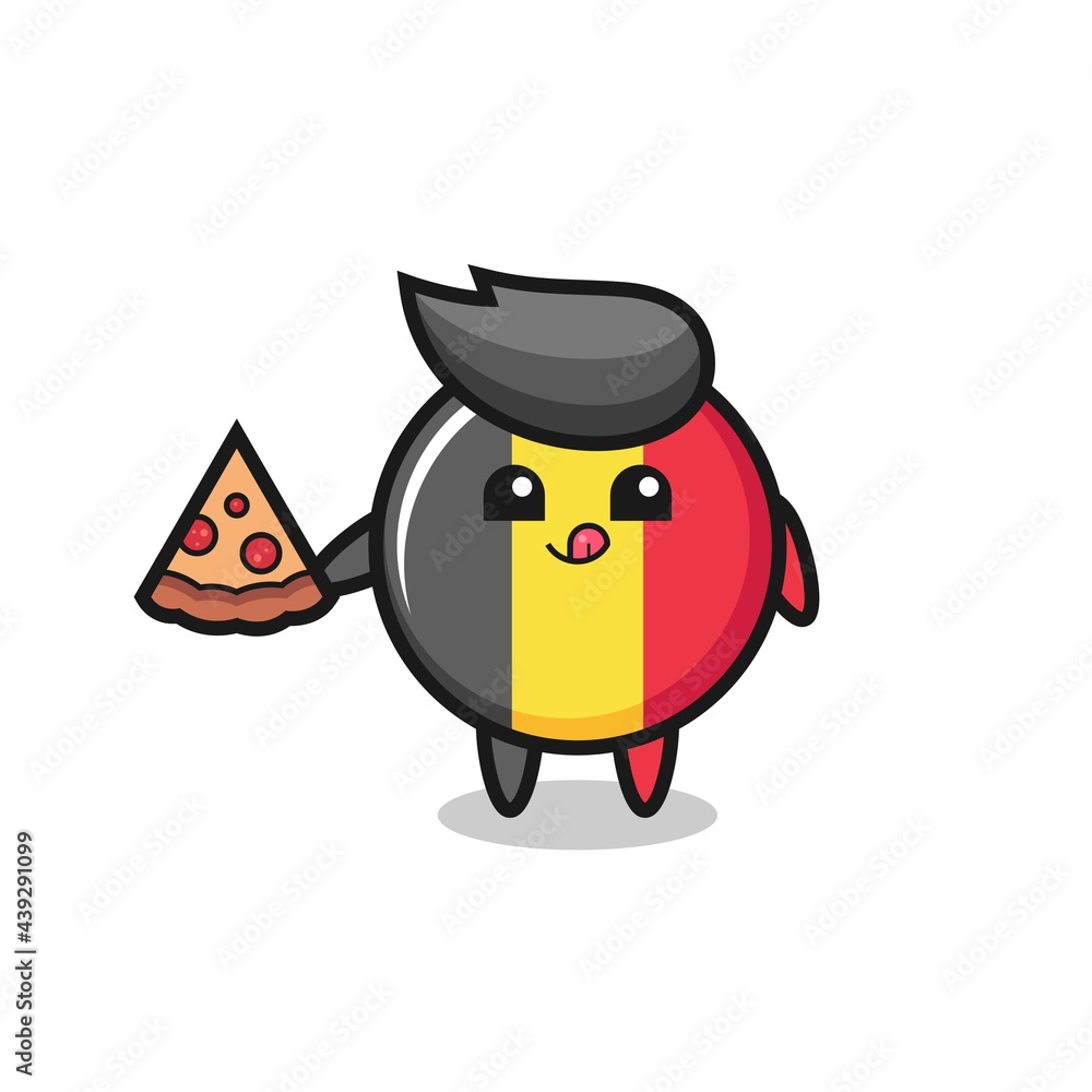 cute belgium flag badge cartoon eating pizza cute belgium flag badge cartoon eating pizza