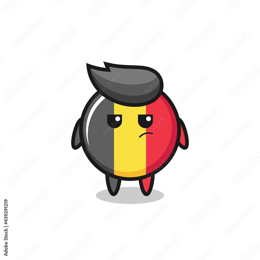 cute belgium flag badge character with suspicious expression