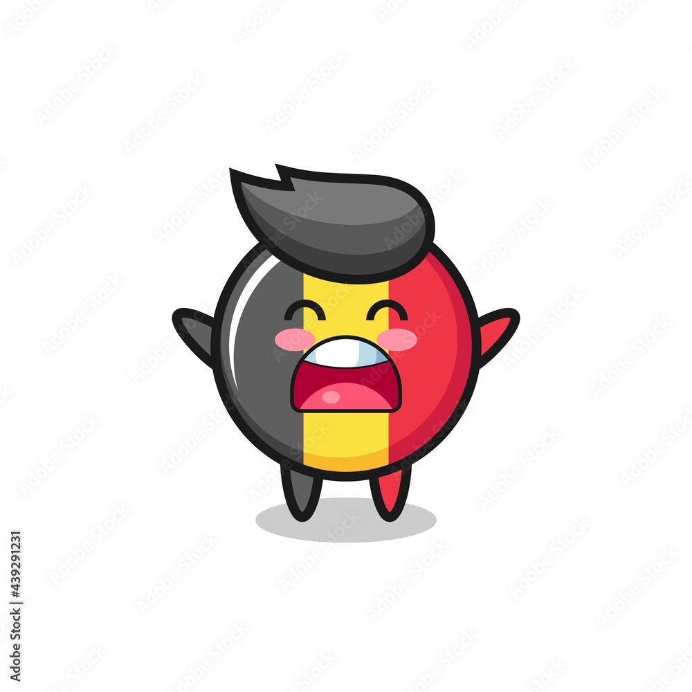 cute belgium flag badge mascot with a yawn expression