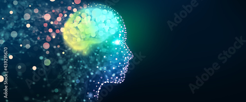 Stampa su tela Human head with a luminous brain network