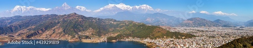 Annapurna and Manaslu himalayan range Pokhara Phewa lake