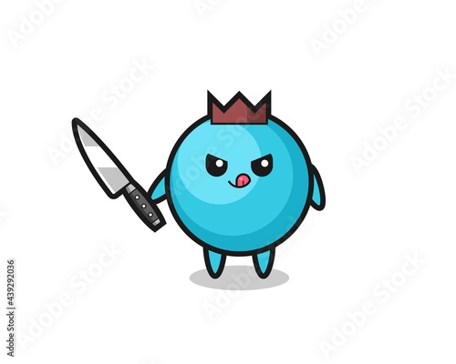 cute blueberry mascot as a psychopath holding a knife