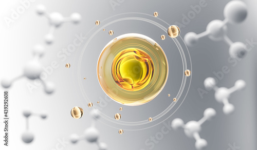 Tableau sur toile Cosmetic Essence oil Liquid drop with molecule on a white background