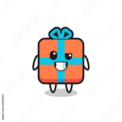 cute gift box mascot with an optimistic face