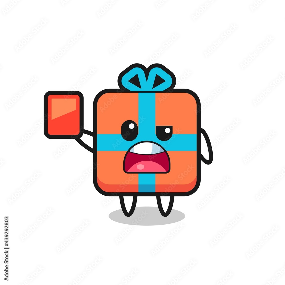 gift box cute mascot as referee giving a red card gift box cute mascot as referee giving a red card