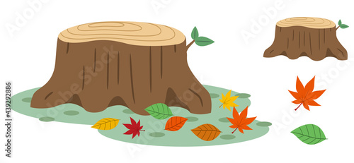 切り株と紅葉の葉のイラスト素材