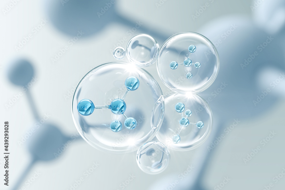 Molecule inside Liquid Bubble, 3d illustration. - obrazy, fototapety, plakaty 