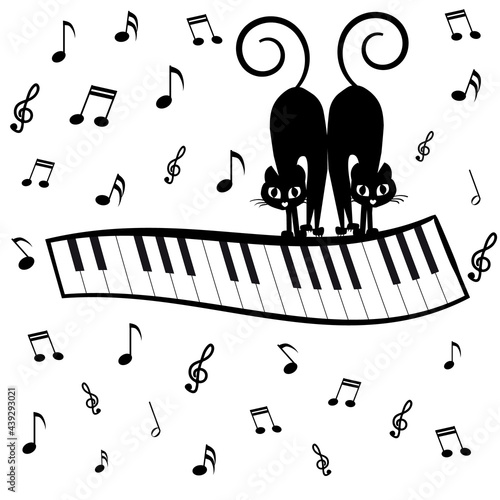 Dos gatos negros subidos en teclado de piano.