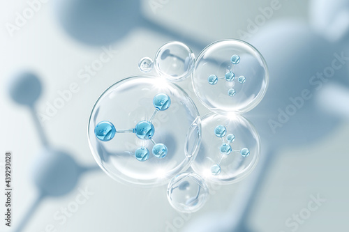 Fotografie, Obraz Molecule inside Liquid Bubble, 3d illustration.