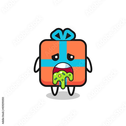 the cute gift box character with puke