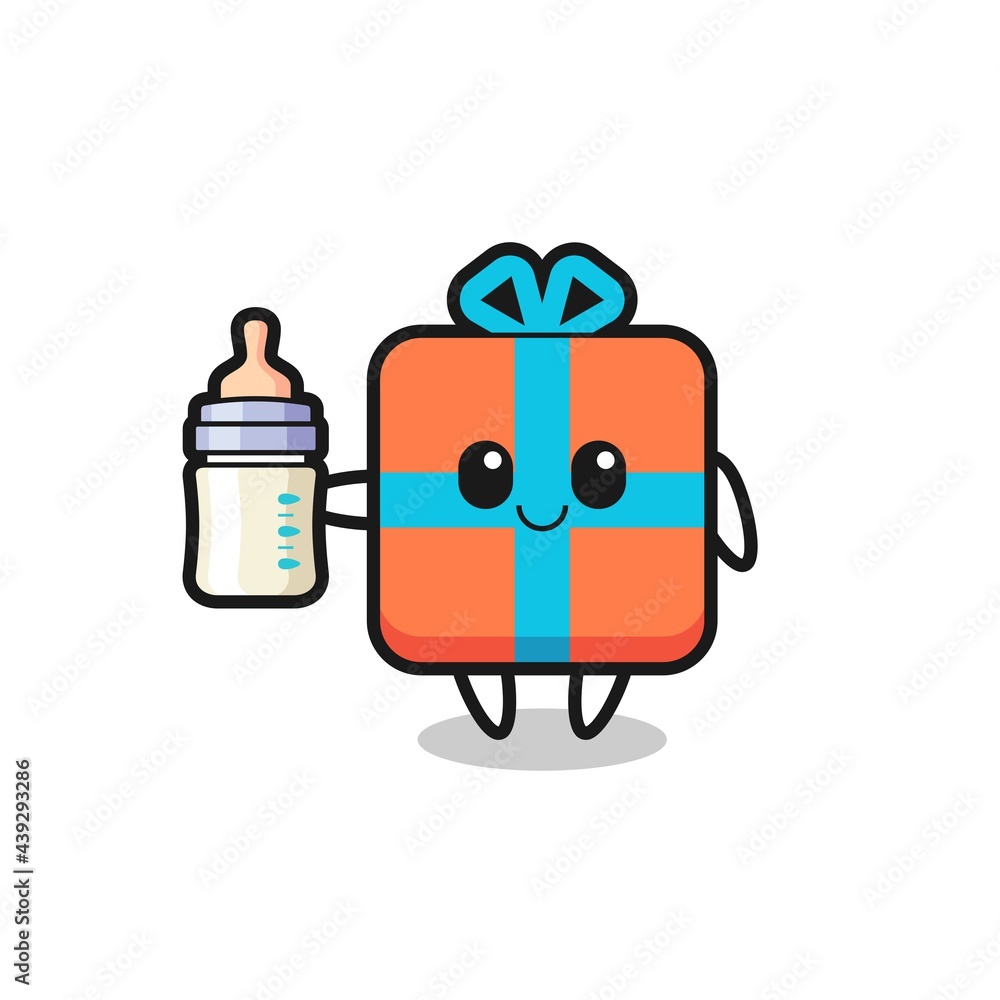 Fototapeta premium baby gift box cartoon character with milk bottle