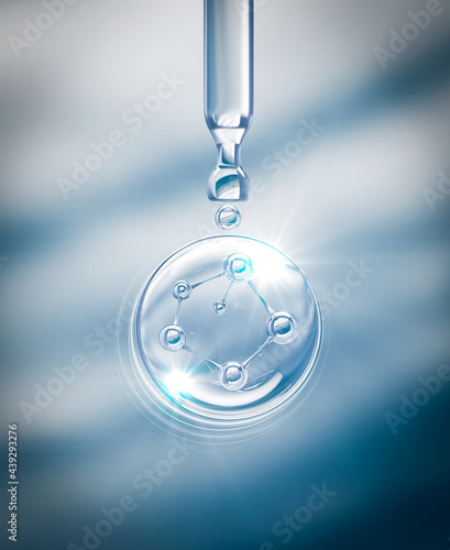 Cosmetic pipette with Cosmetic Essence, Liquid drop on a white background photo