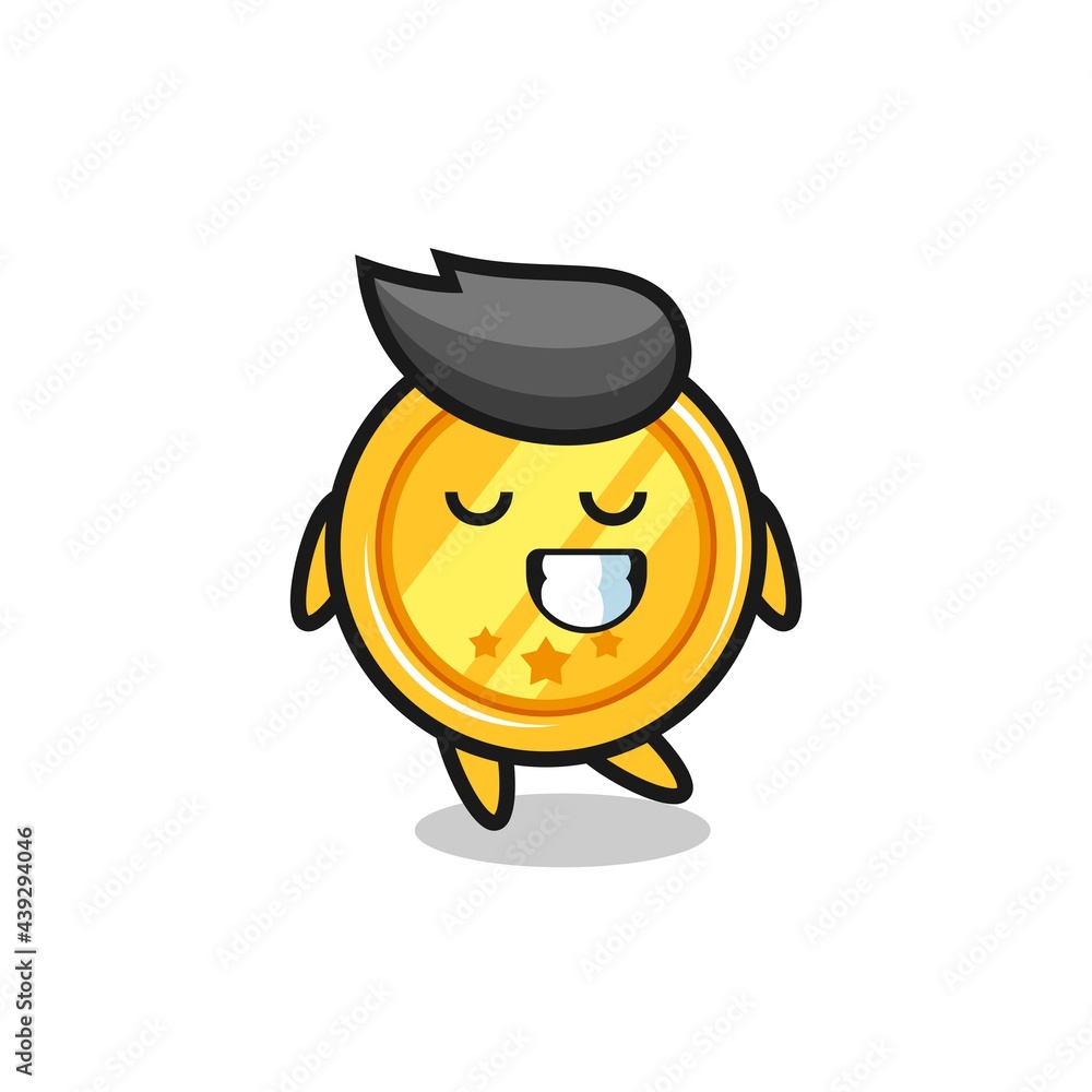 medal cartoon illustration with a shy expression
