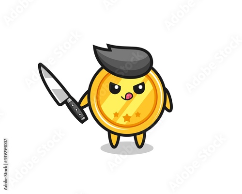 cute medal mascot as a psychopath holding a knife