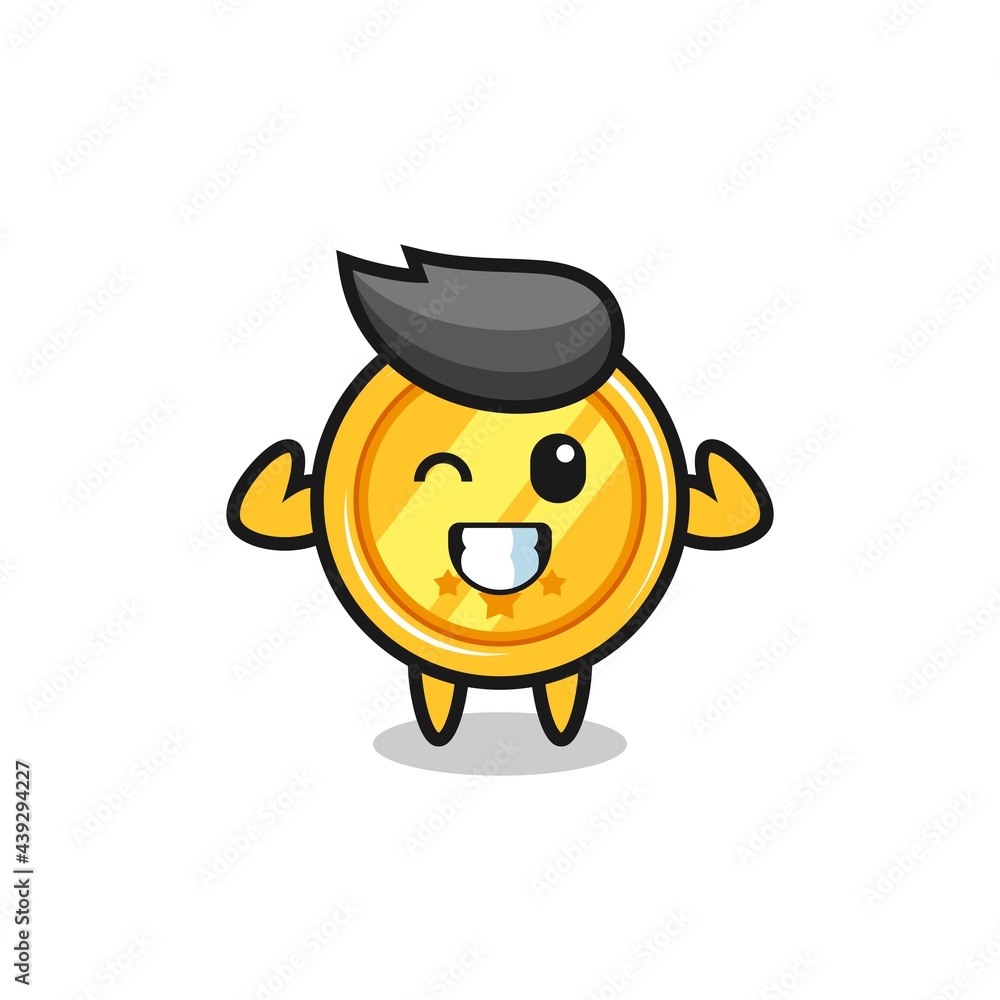 the muscular medal character is posing showing his muscles