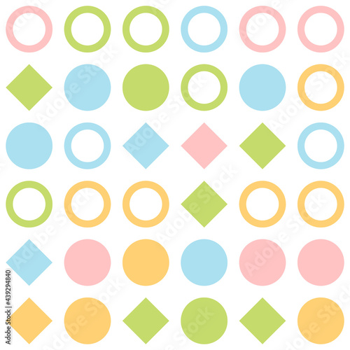 Geometry minimalistic seamless pattern with rectangles, squares, circles, simple shape and figure. Abstract vector design template for web banner, corporate identity, fabric print, wallpaper.