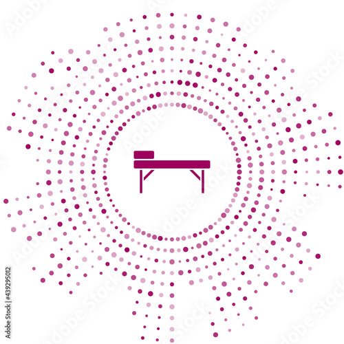 Purple Massage table icon isolated on white background. Abstract circle random dots. Vector