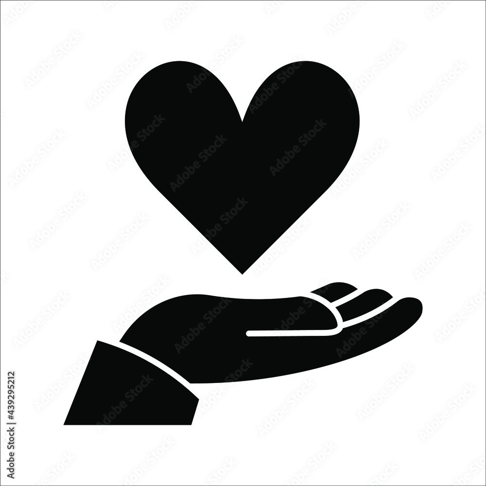Hand and love icon vector logo design template. donate icon on white background. color editable Hand and love icon vector logo design template. donate icon on white background. color editable