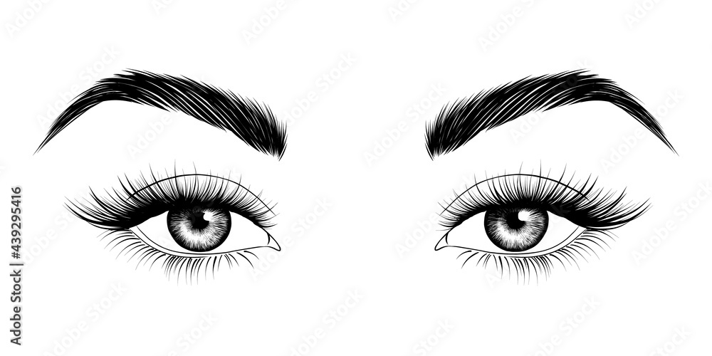 Eyes with eyebrows and long eyelashes. Sexy look. Fashion illustration. Vector EPS 10. Eyes with eyebrows and long eyelashes. Sexy look. Fashion illustration. Vector EPS 10.