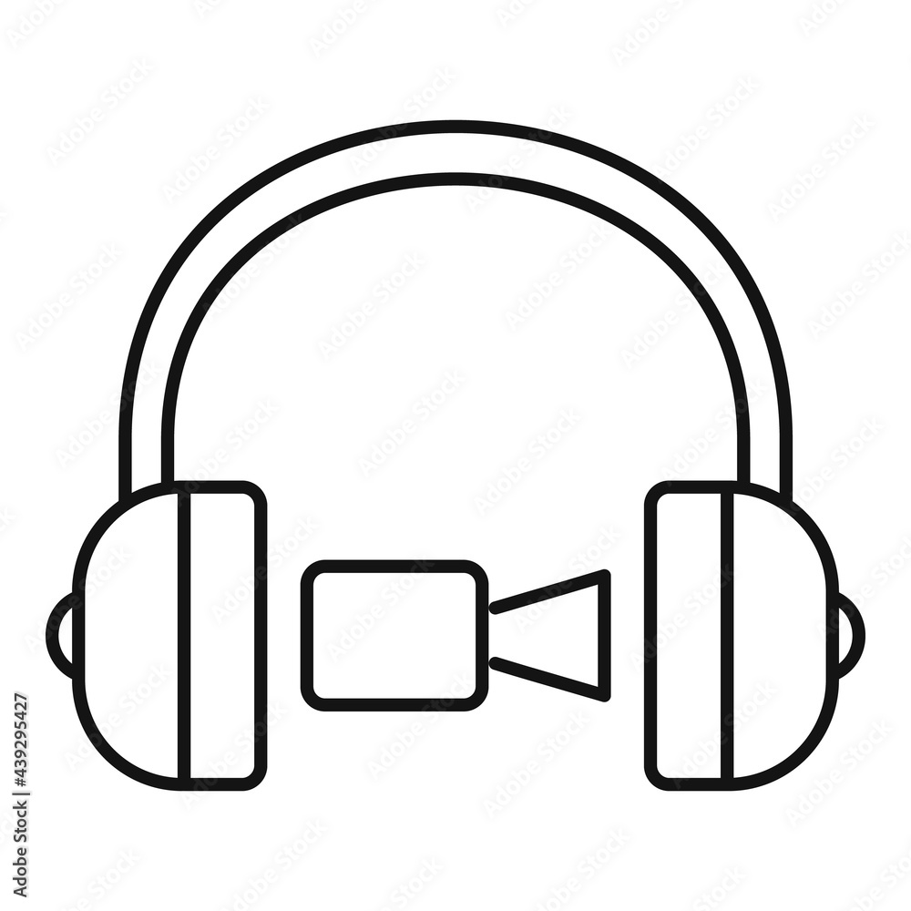 Obraz premium Headphones online meeting icon, outline style