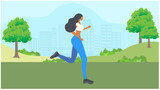 Healthy woman jogging in the park vector illustration. Healthy lifestyle concept