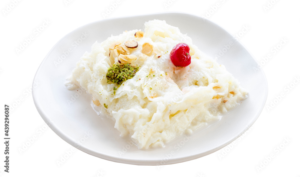 Güllac dessert isolated on white background. Ramadan dessert Güllac dessert isolated on white background. Ramadan dessert