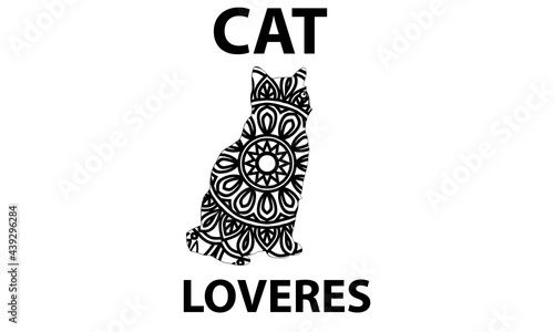 Hand drawn sketch illustration of cat lover for adult coloring book.