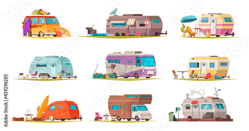Recreational Vehicles Cartoon Set