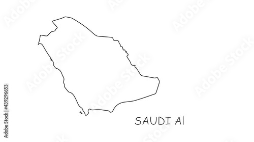 Saudi Arabia map animation line. Black line animation letters drawing on a white background.