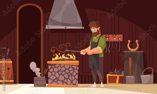 Blacksmith Workshop Cartoon Composition