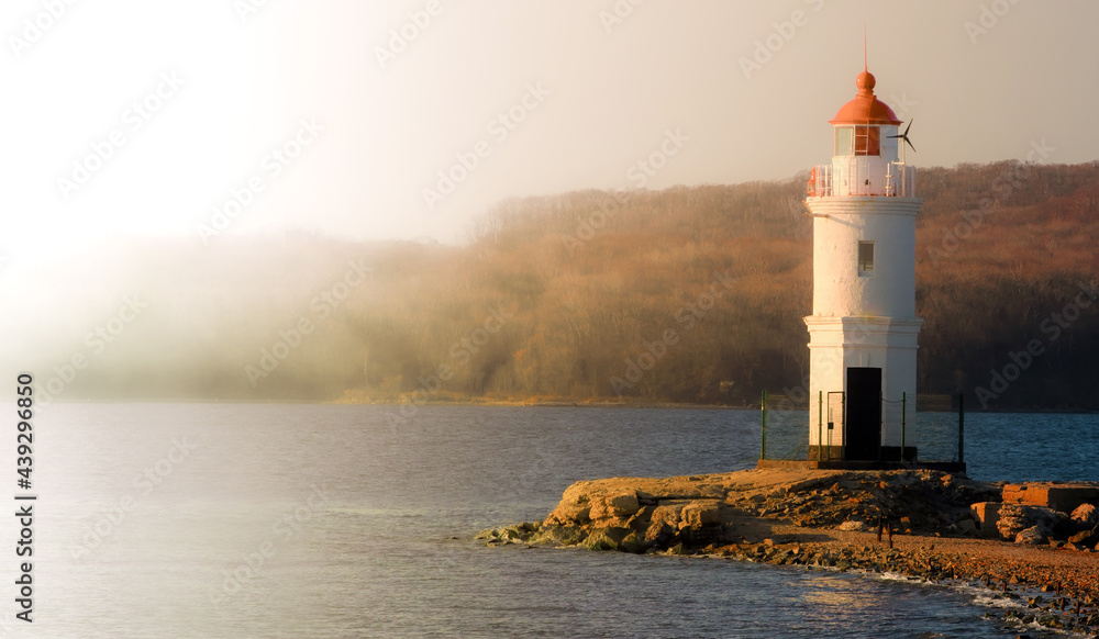 Lighthouse Tokarevskaya koshka with vane anemometer in Vladivostok, Russia