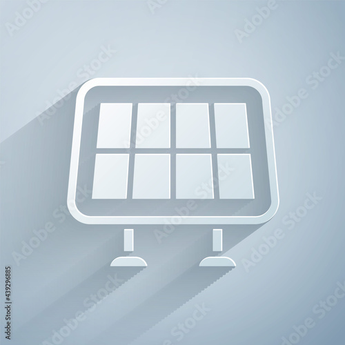 Paper cut Solar energy panel icon isolated on grey background. Paper art style. Vector