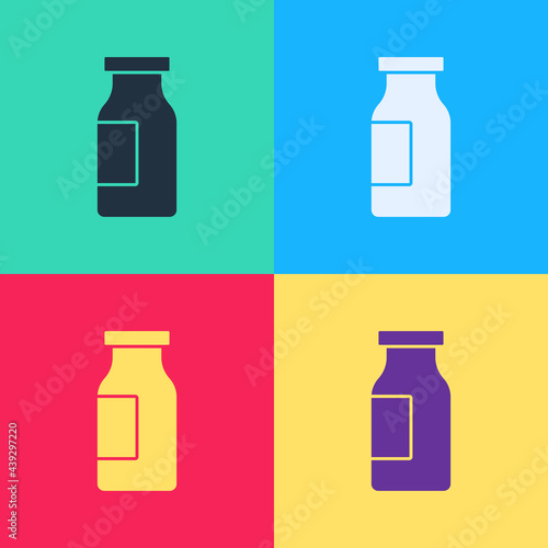 Pop art Closed glass bottle with milk icon isolated on color background. Vector