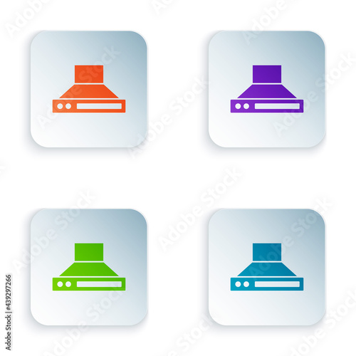 Color Kitchen extractor fan icon isolated on white background. Cooker hood. Kitchen exhaust. Household appliance. Set colorful icons in square buttons. Vector