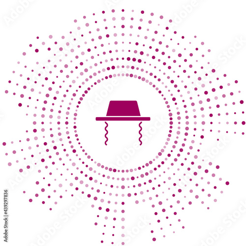 Purple Orthodox jewish hat with sidelocks icon isolated on white background. Jewish men in the traditional clothing. Judaism symbols. Abstract circle random dots. Vector photo