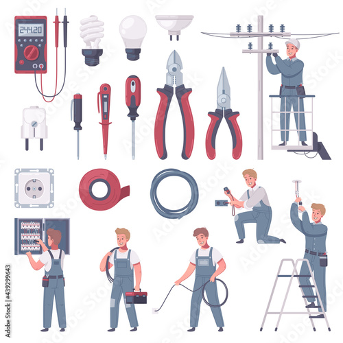 Cartoon Electrician Icon Set