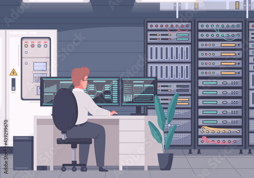 Server Analyst Cartoon Composition