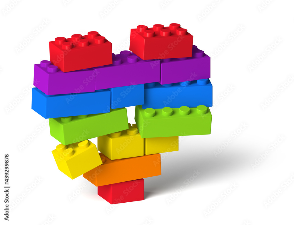 Obraz premium Rainbow color 3d heart breaking, made of toy building blocks