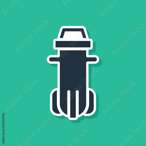 Blue Water filter icon isolated on green background. System for filtration of water. Reverse osmosis system. Vector