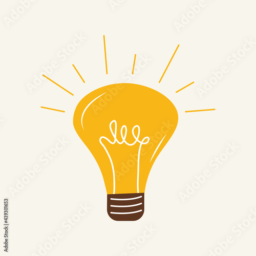 Light bulb with rays shine. Innovation, inspiration, invention, idea, creative thinking, startup, brainstorming, motivation, inspiration. Energy concept elements symbol. Color vector flat illustration
