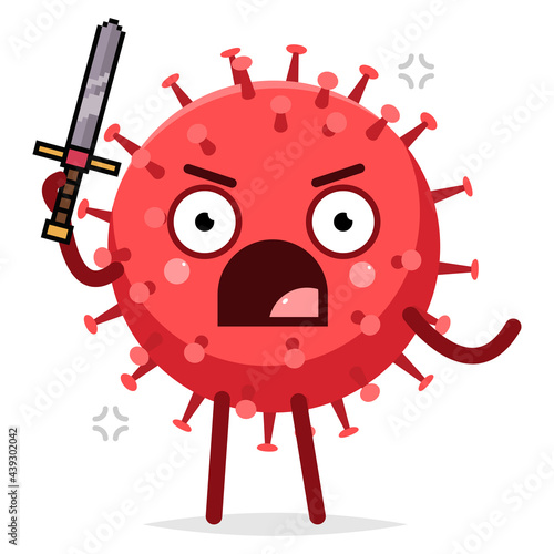 Funny virus with sword vector cartoon character isolated on a white background.