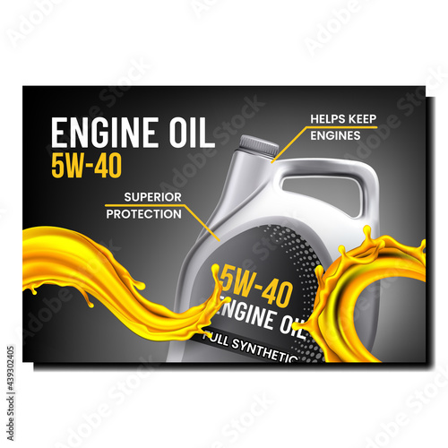 Engine Oil Creative Promotional Banner Vector. Engine Oil Blank Package And Splash On Advertising Poster. Synthetic Chemical Liquid For Care And Protect Motor Style Concept Template Illustration