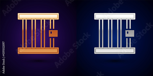 Gold and silver Prison window icon isolated on black background. Vector