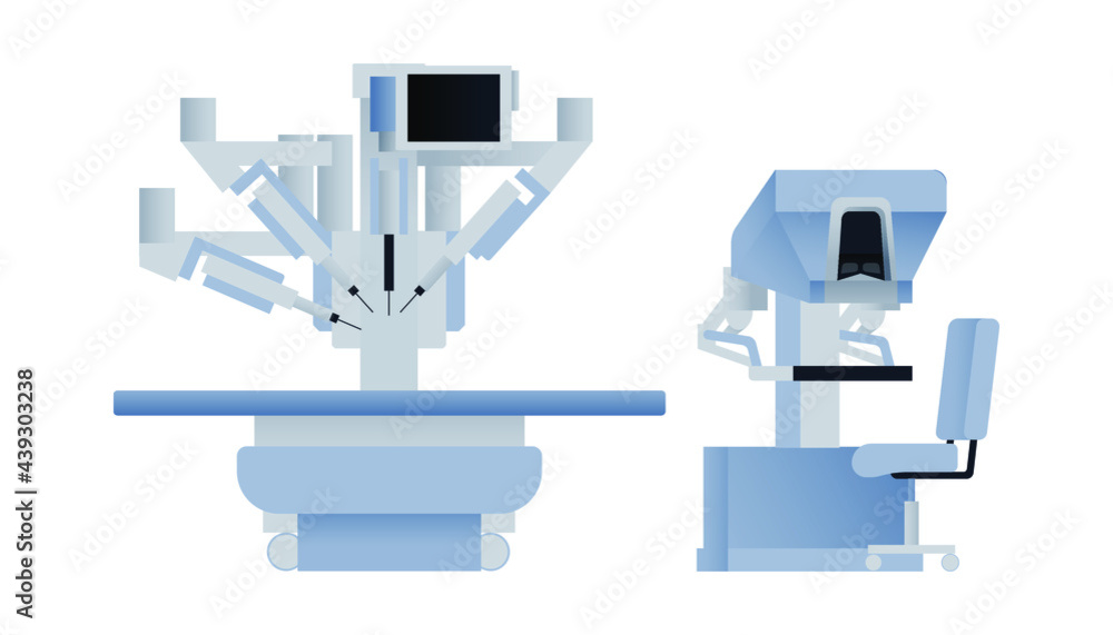 Robotic Surgical Assisted System. Medical Equipment. Modern Flat Vector Illustration.